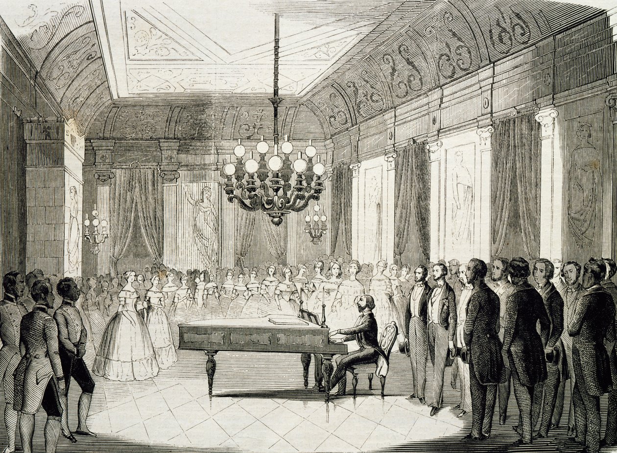أمسية موسيقية بالبيانو ، لأخيل ديفيريا (1800-1857) ، نقش ، فرنسا بواسطة أخيل ديفيريا