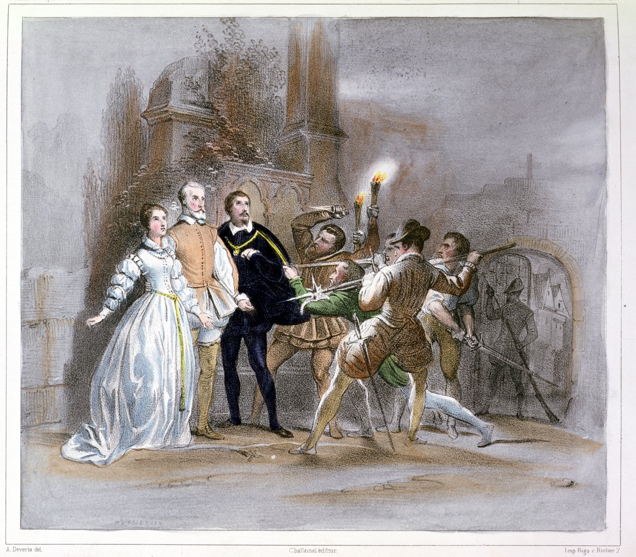 مشهد من "The Huguenots" (1836) بقلم جياكومو مايربير (1791-1864) بواسطة أخيل ديفيريا