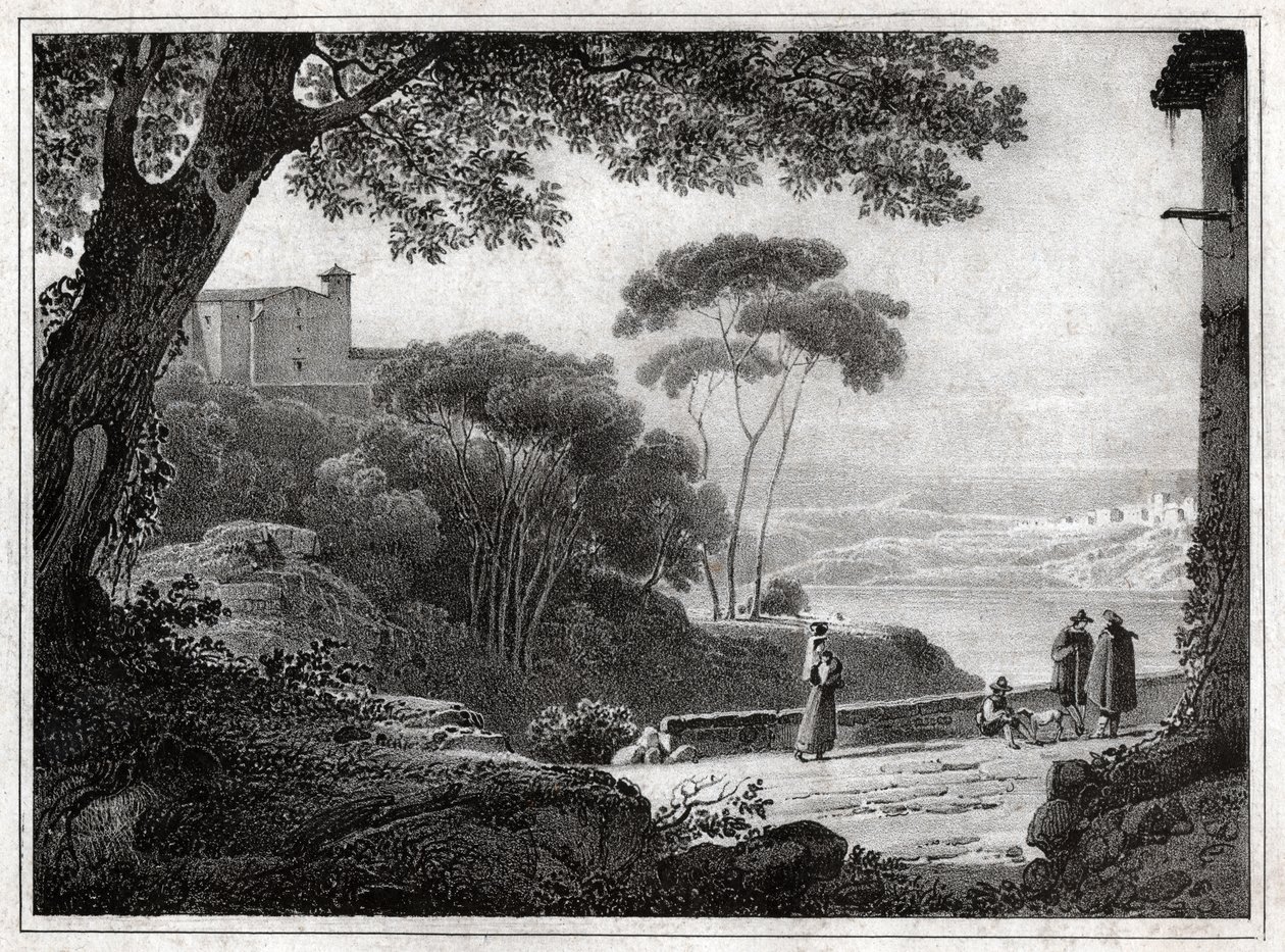 بحيرة ألبانو. (نقش حوالي عام 1820) بواسطة أشيل إتنا ميشالون