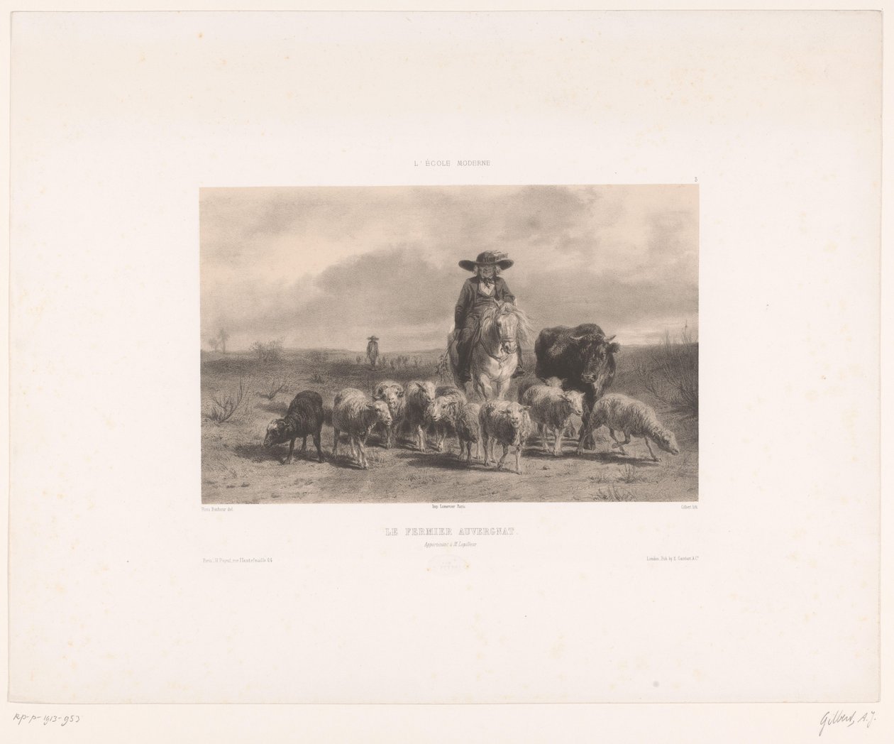 مزارع مع ماشية وأغنام من أوفيرني Le Fermier Auvergnat (العنوان على الكائن) المطبوعات تلو اللوحات من المدرسة الحديثة (عنوان المسلسل) ليكول مودرن (عنوان السلسلة على الكائن) بواسطة أخيل إيزيدور جيلبرت