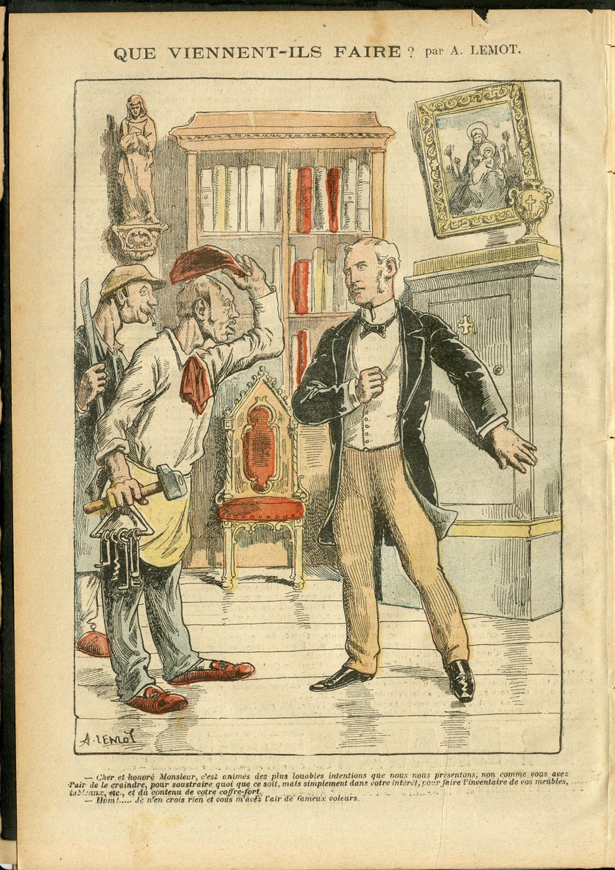 Illustration by Achille Lemot (1846-1909) in Le Pelerin, 04/02/06 - What do they come to do? - Religion Faith, Catholic Catholicism - Separation of Church and State, Inventories/Reactions to Inventories بواسطة أشيل ليموت