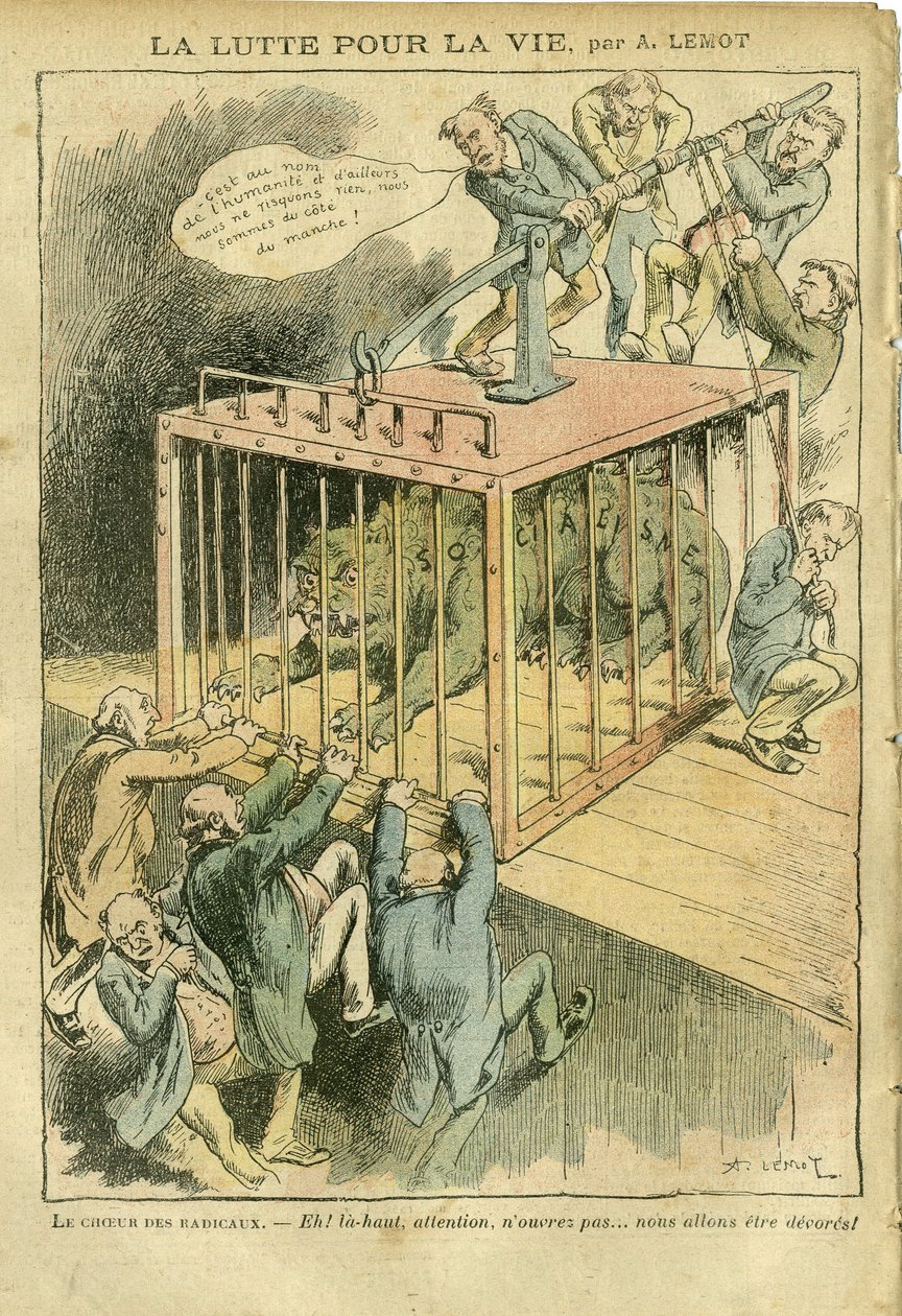 رسم توضيحي لأخيل ليموت (1846-1909) في Le Pelerin ، 21/04/07 - النضال من أجل الحياة - الاشتراكية ، الاشتراكية الراديكالية - التنميط بواسطة أشيل ليموت