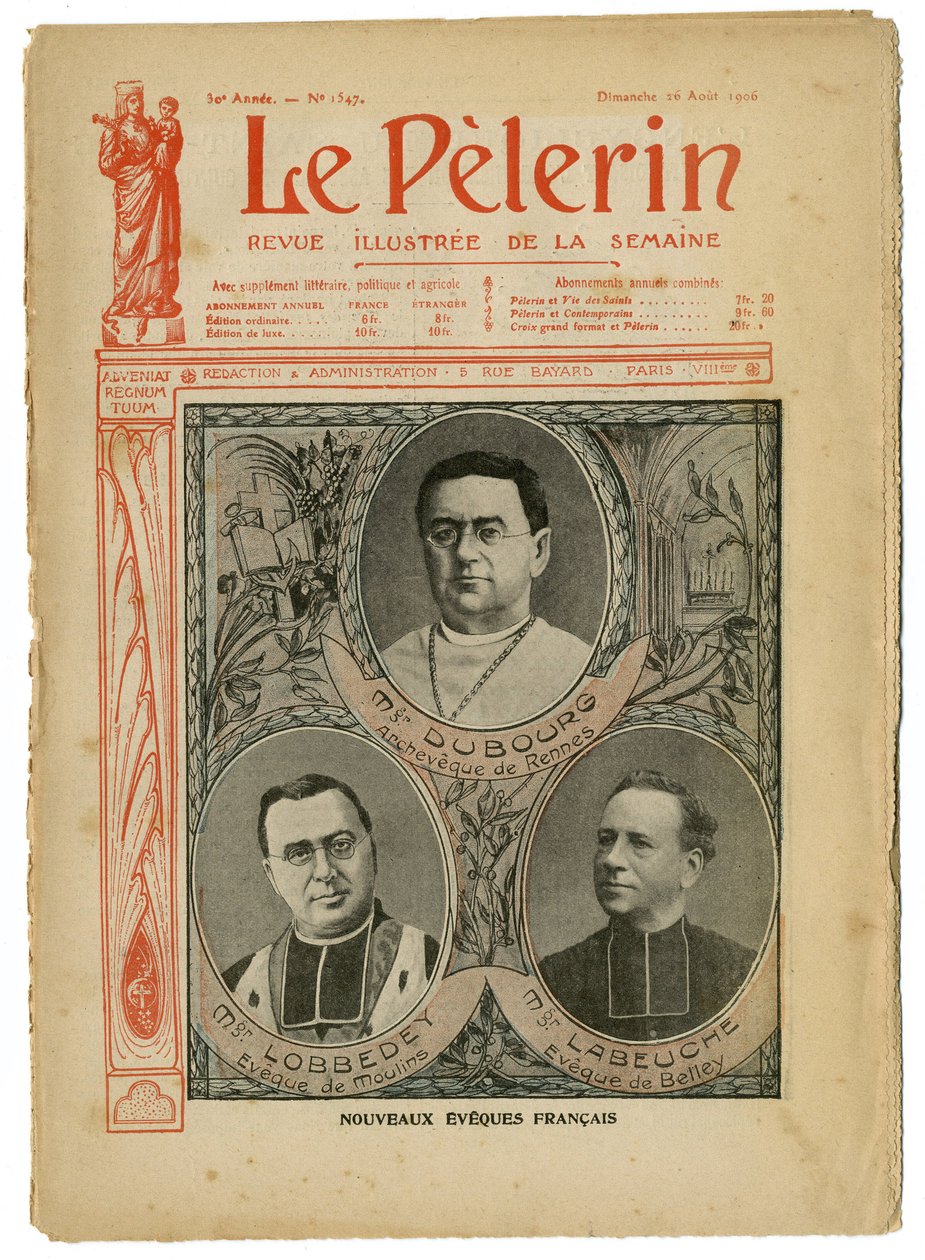 رسم توضيحي لأخيل ليموت (1846-1909) لغلاف Le Pelerin ، 26/08/06 - الإنجليزية الجديدة Eveques - الإيمان بالدين والكاثوليكية الكاثوليكية - Eveques بواسطة أشيل ليموت