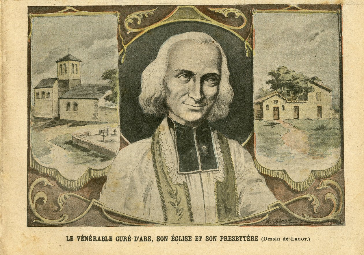 Illustration of Achille Lemot (1846-1909) in Le Pelerin, 06/03/04 - The venerable cure of Ars, its church and its presbythere - Religion Faith, Churches Cathedrals, Catholic Catholicism - Presbytere - Cure d