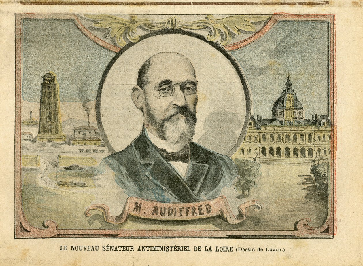 رسم توضيحي لأخيل ليموت (1846-1909) في لو بيليرين ، 06/11/04 - عضو مجلس الشيوخ الجديد المناهض للوزراء في لوار - سينات ، لوار - سيناتور ، أوديفريد أونوريه (1840-1917) بواسطة أشيل ليموت