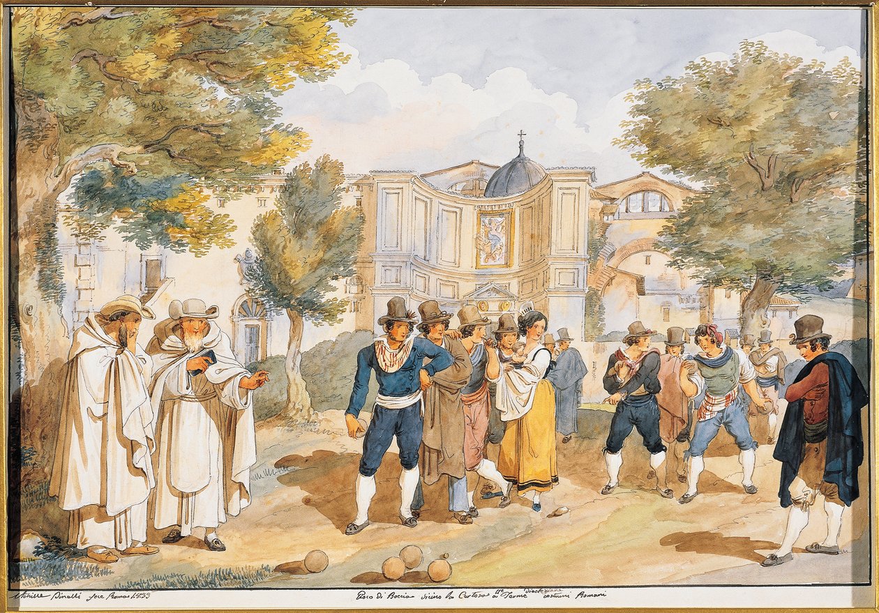 لعب البوتشي في سانتا ماريا ديجلي أنجيلي في روما ، أشيل بينيلي (1809-1841) ، إيطاليا بواسطة أخيل بينيلي