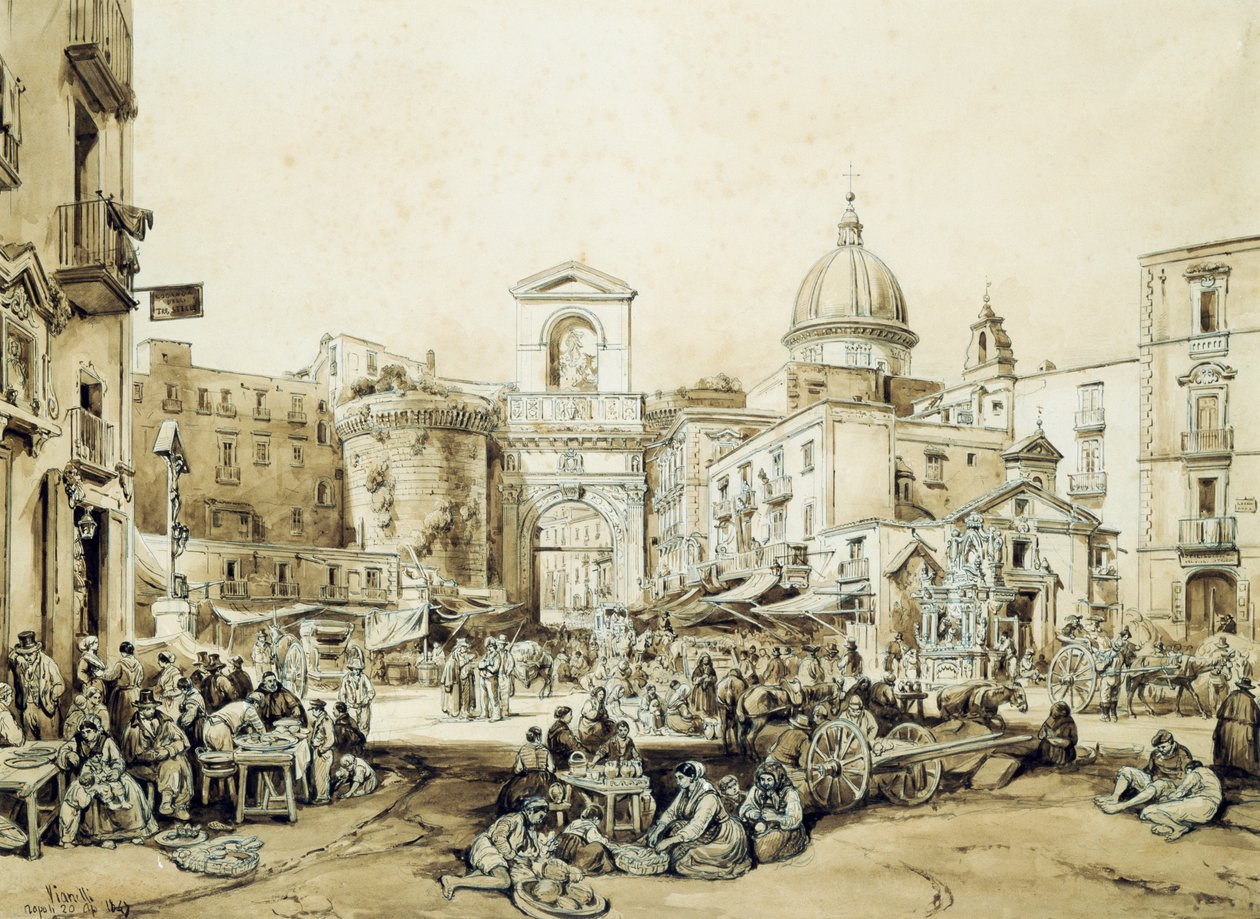 بورتا كابوانا في نابولي ، بواسطة أشيل فيانيلي (1803-1894) ، بني داكن ، 43x60.5 سم بواسطة أخيل فيانيلي