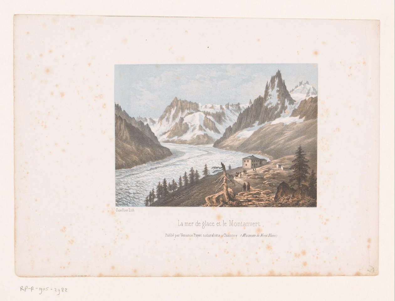 منظر لنهر Mer de Glace و Montanvert الجليدي في وادي شامونيكس La Mer de glace et le Montanvert (العنوان على الكائن) مناظر لمونت بلانك وشامونيكس (عنوان المسلسل) متحف دو مونت بلانك (عنوان السلسلة على الكائن) بواسطة ميلادي. كوفيلييه