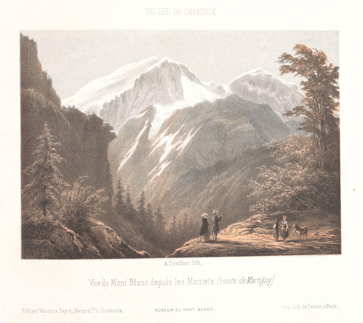 منظر لنهر Mer-de-Glace الجليدي La Mer de glace et le Montanvert (العنوان على الكائن) ذكرى شاموني مونت بلانك (عنوان المسلسل) متحف دو مونت بلانك (عنوان السلسلة على الكائن) بواسطة ميلادي. كوفيلييه
