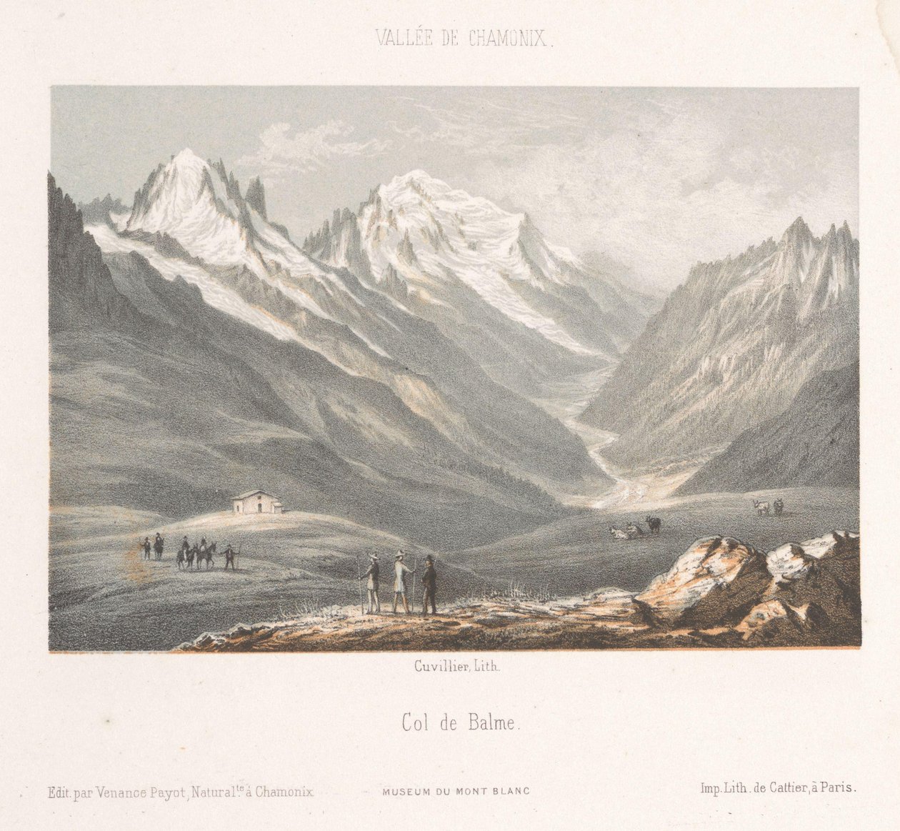 منظر لقرية Les Planards على الطريق المؤدي إلى Montenvers Les Planaz ، chemin du Montanvert (العنوان على الكائن) ذكرى شاموني مونت بلانك (عنوان المسلسل) متحف دو مونت بلانك (عنوان السلسلة) بواسطة ميلادي. كوفيلييه