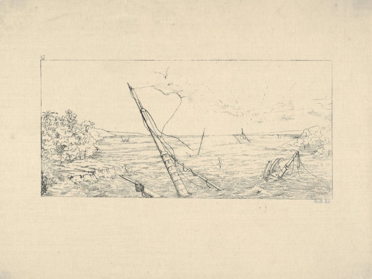 الحجر الحجري قبالة تشارلستون ، ساوث كارولينا من النقش الحربي الكونفدرالي ، 1861-63. بواسطة أدالبرت جون فولك