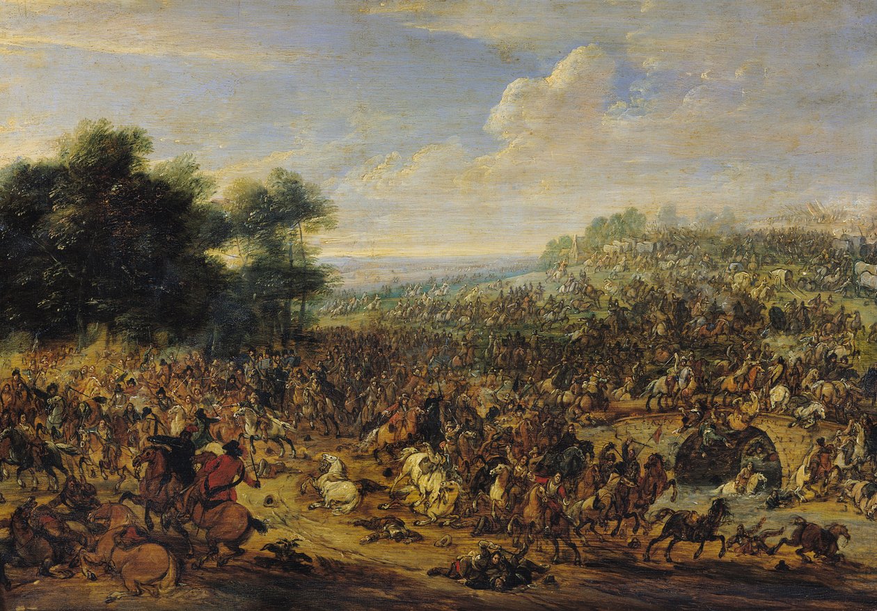 معركة بالقرب من الجسر بواسطة Adam Frans van der Meulen
