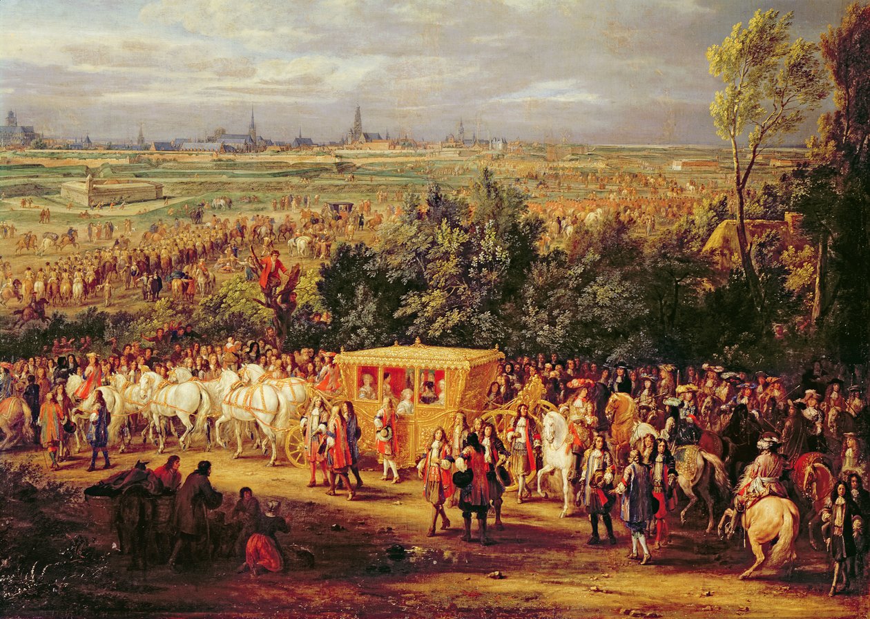 دخول لويس الرابع عشر (1638-1715) وماري تيريز (1638-83) من النمسا إلى أراس ، 30 يوليو 1667 ، c.1685 (تفاصيل 159164) بواسطة Adam Frans van der Meulen