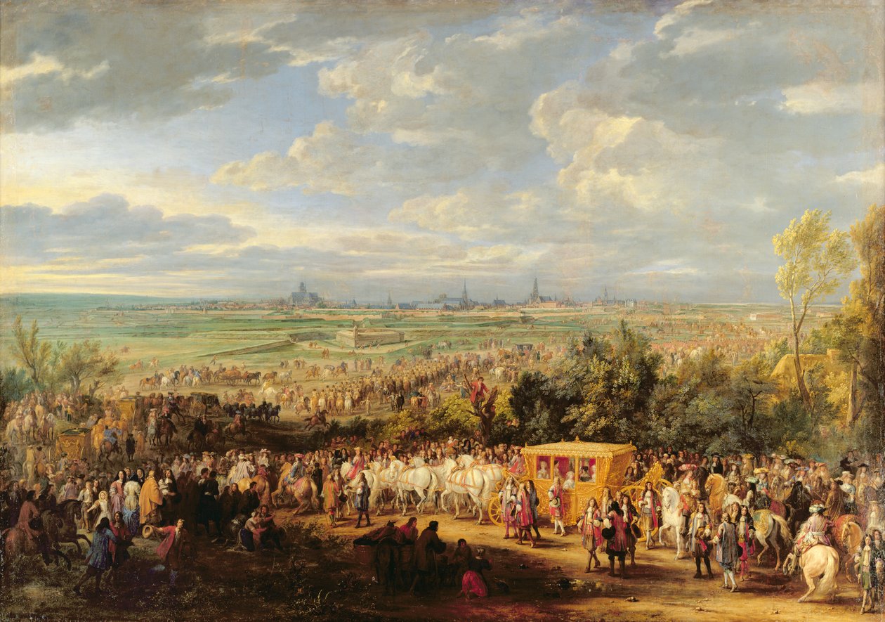 دخول لويس الرابع عشر (1638-1715) وماري تريز (1638-83) من النمسا إلى أراس ، 30 يوليو 1667 ، c.1685 بواسطة Adam Frans van der Meulen