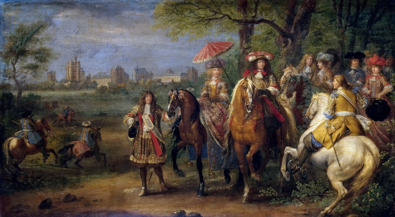 شاتو دي فينسين مع لويس الرابع عشر وماري تيريز مع بلاطهم عام 1669 بواسطة آدم فرانس ميولين فان دير