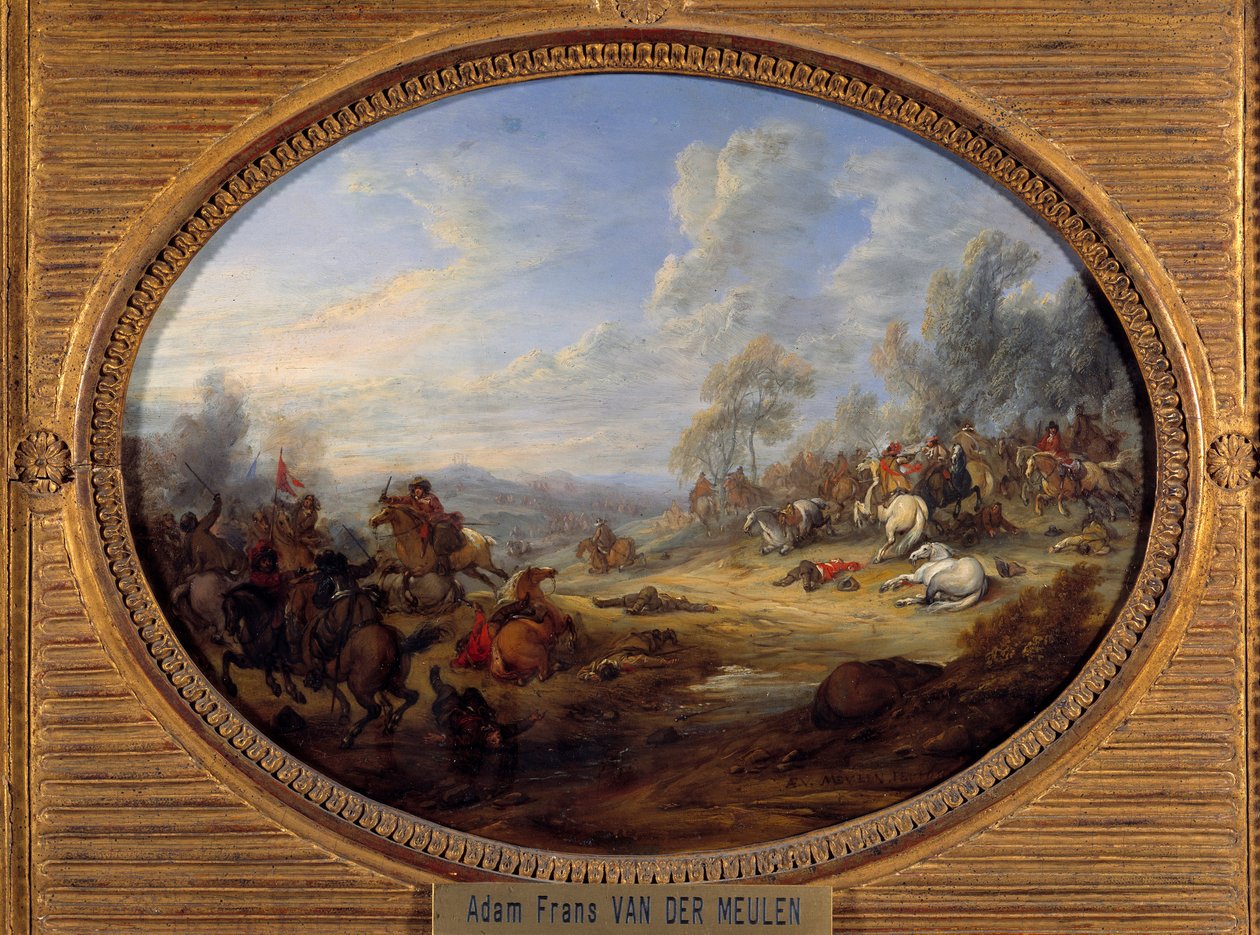 صدمة الفرسان معركة تحت حكم لويس الرابع عشر. لوحة لآدم فان دير ميولين (1632-1690) صن. 0،2 × 0،27 م بواسطة Adam Frans van der Meulen