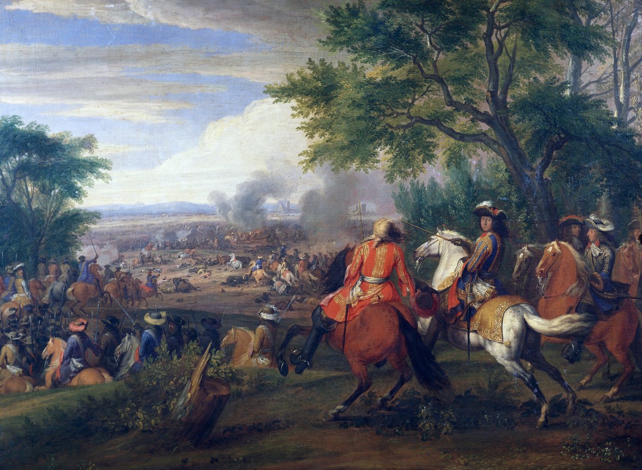 الملك لويس الرابع عشر عند هزيمة الجيش الإسباني بالقرب من قناة بروج عام 1667 ، رسمه فان دير مولين (1632-1690) وفرنسا وبلجيكا بواسطة Adam Frans van der Meulen