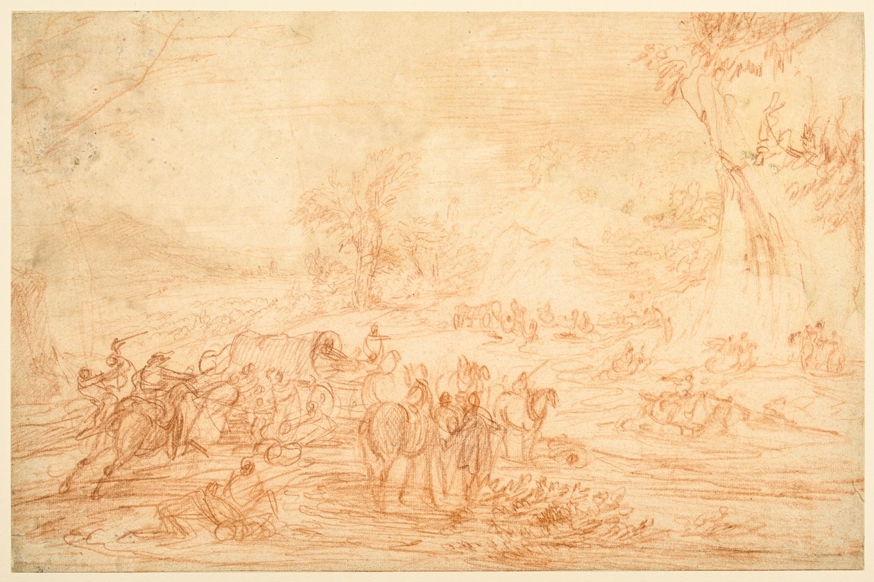 منظر طبيعي بهجوم على قافلة من المدربين بواسطة Adam Frans van der Meulen