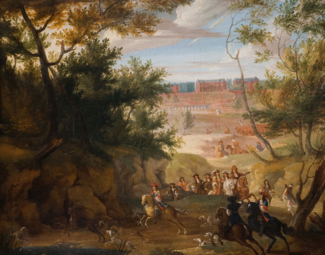 منظر فرساي مع لويس الرابع عشر وهنتسمن ، 1700. بواسطة Adam Frans van der Meulen
