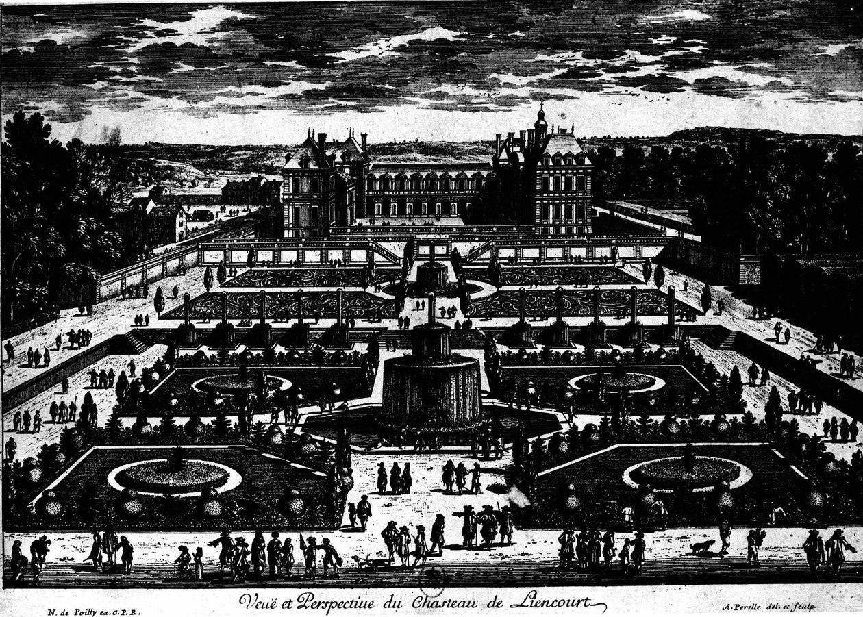 Château de la Rochefoucauld in Liancourt; drawing by Perelle. بواسطة آدم بيريل
