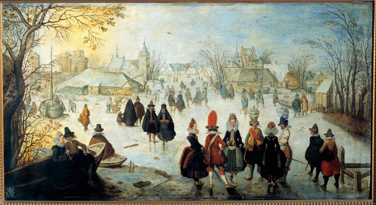 لوحة ليه المتزلجين بواسطة آدم فان برين (1599-1665) القرن السابع عشر الشمس. 0،35x0،65 م بواسطة آدم فان برين