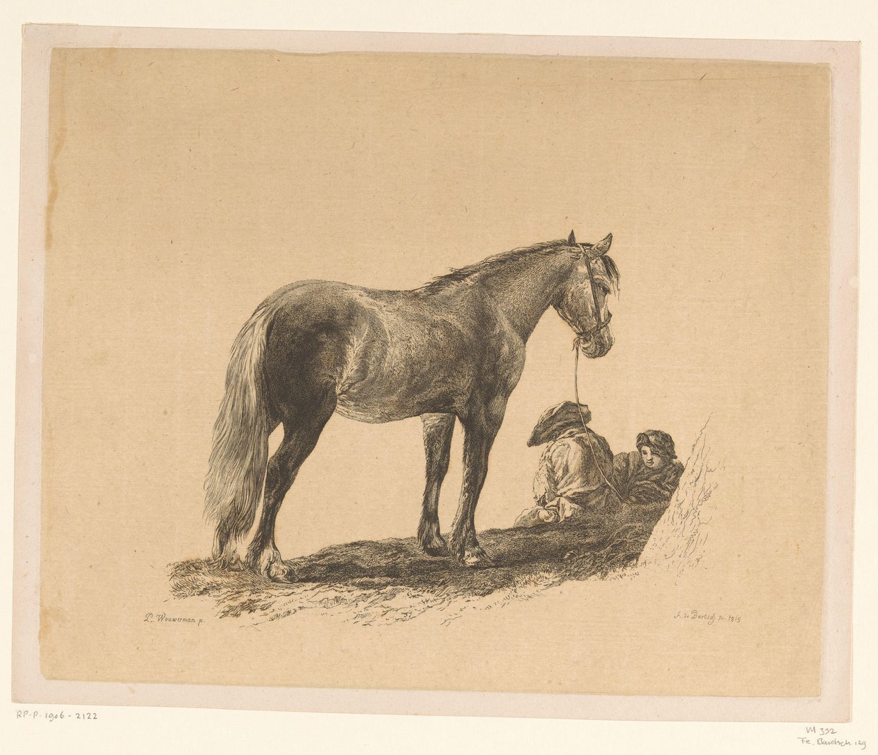 حصان يقف مع رجلين جالسين على الأرض ست مطبوعات بعد رسومات لآدم فون بارتش في مجموعة Heinrich Xaver Ritter von Hauer (عنوان السلسلة) Six estampes gravées par Adam de Bartsch d'après ses desseins qui se trouble au cab بواسطة آدم فون بارتش