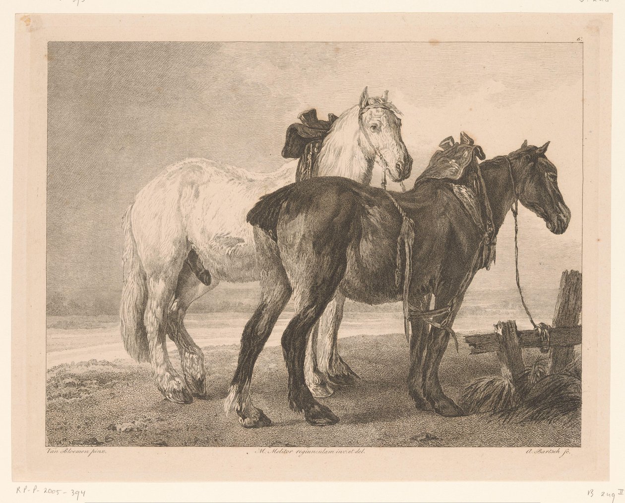 حصانان في منظر نهر الحيوانات بعد اللوحات التي رسمها أساتذة هولنديون (عنوان السلسلة) Différens animaux gravés d