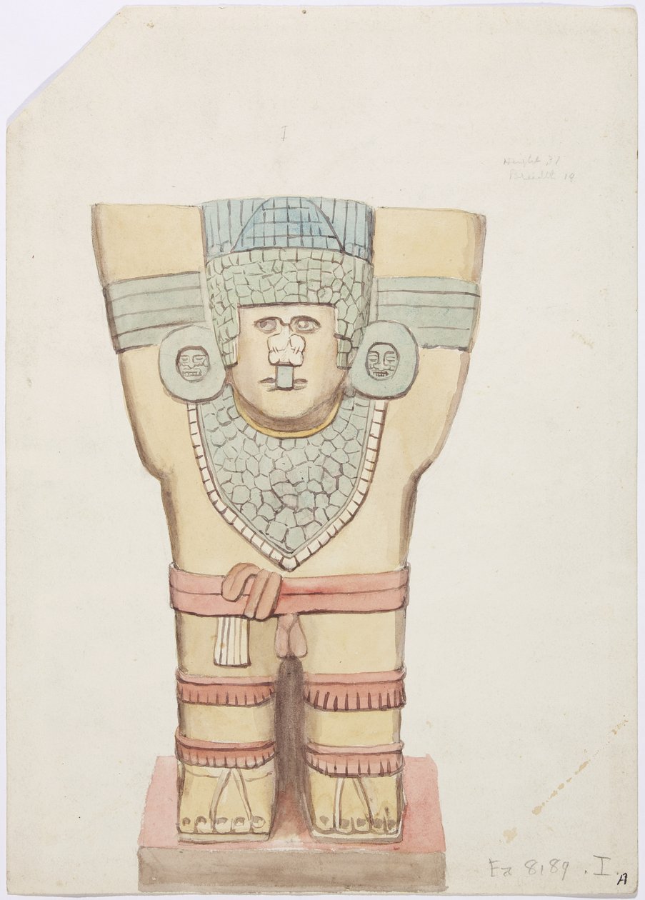 Caryatid I ، الغرفة الخارجية ، المعبد العلوي لجاغوار (المعبد A) ، تشيتشن إيتزا ، المكسيك (ألوان مائية) بواسطة أديلا بريتون