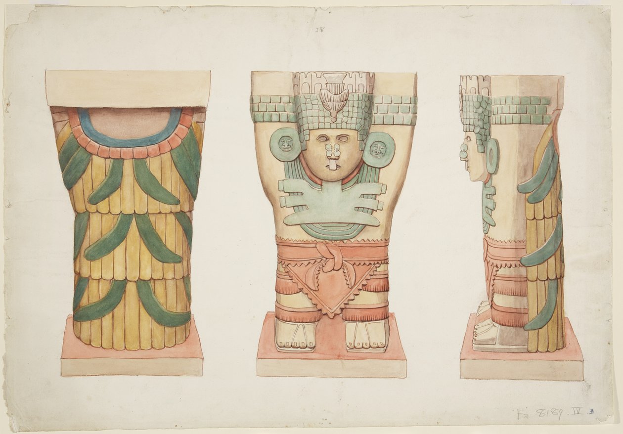 Caryatid from the outer chamber, Temple A, ball court, Chichen Itza (watercolor) بواسطة أديلا بريتون