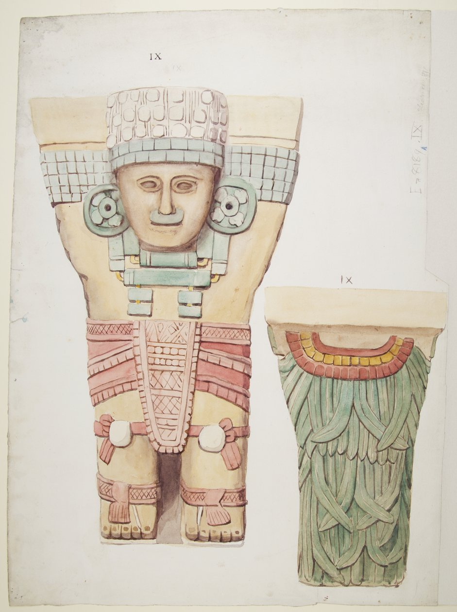 Caryatid from the outer chamber, Temple A, ball court Chichen Itza, Mexico (watercolor) بواسطة أديلا بريتون