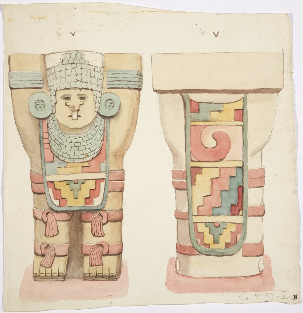 Caryatid from the outer chamber, Temple A, ball court, Chichen Itza, Mexico (watercolor) بواسطة أديلا بريتون