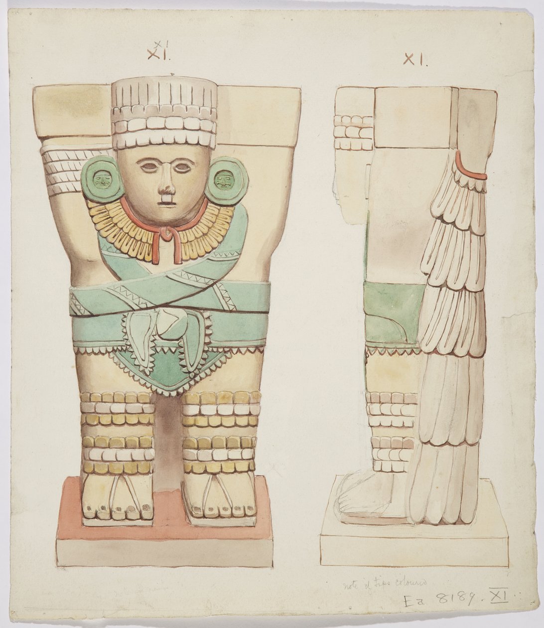 Caryatid from the outer chamber, Temple A, ball court Chichen Itza, Mexico (watercolor) بواسطة أديلا بريتون