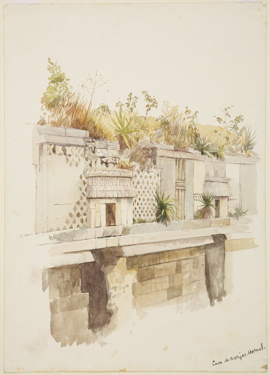 Casa de Monjas, Uxmal, Mexico Painting of the upper floor of the ruins (watercolor) بواسطة أديلا بريتون