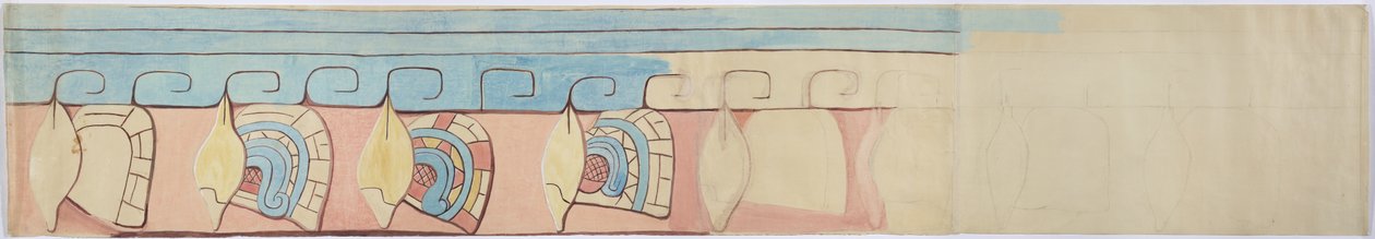 رسم للسجل العلوي لإفريز من الجص في أكانش بالمكسيك بواسطة أديلا بريتون