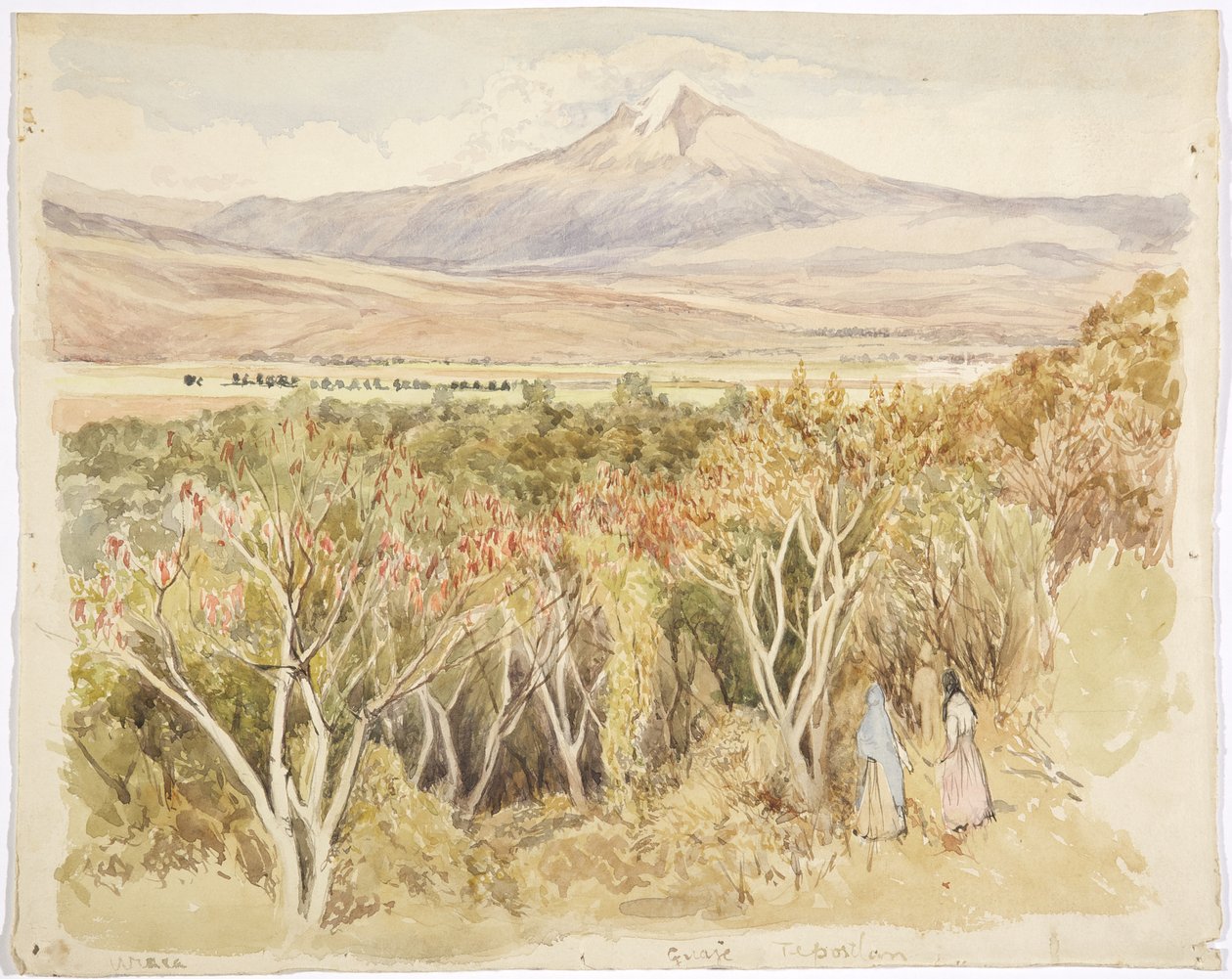 بركان Popocatépetl من Yautepec ، ولاية موريلوس ، المكسيك (ألوان مائية وجرافيت) بواسطة أديلا بريتون