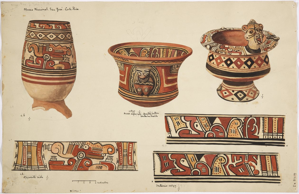 Three jars and three designs from Nicoya, Costa Rica (watercolor) بواسطة أديلا بريتون