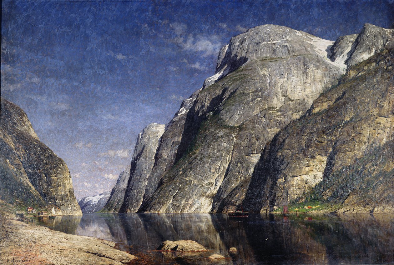 The Sognefjord ، النرويج ، c.1885 (زيت على قماش) بواسطة أدلستين نورمان