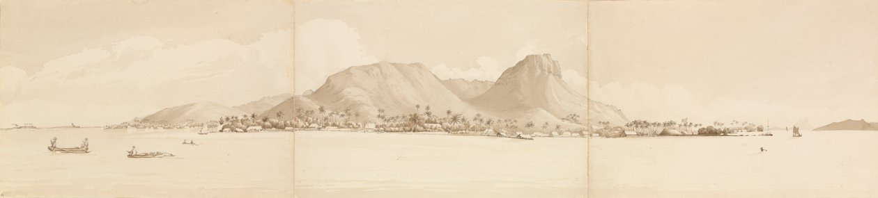"بانوراما راياتيا، 1 سبتمبر 1849. تاهاء إلى اليمين [جزر المجتمع]