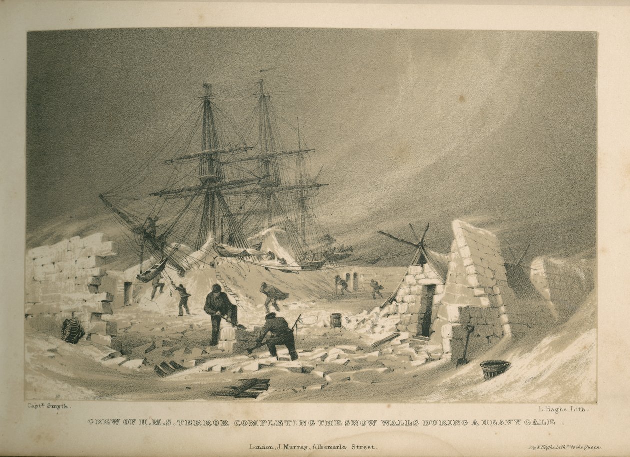 طاقم سفينة HMS Terror يكملون الجدران الثلجية أثناء عاصفة شديدة بواسطة الأدميرال وليام هنري سميث