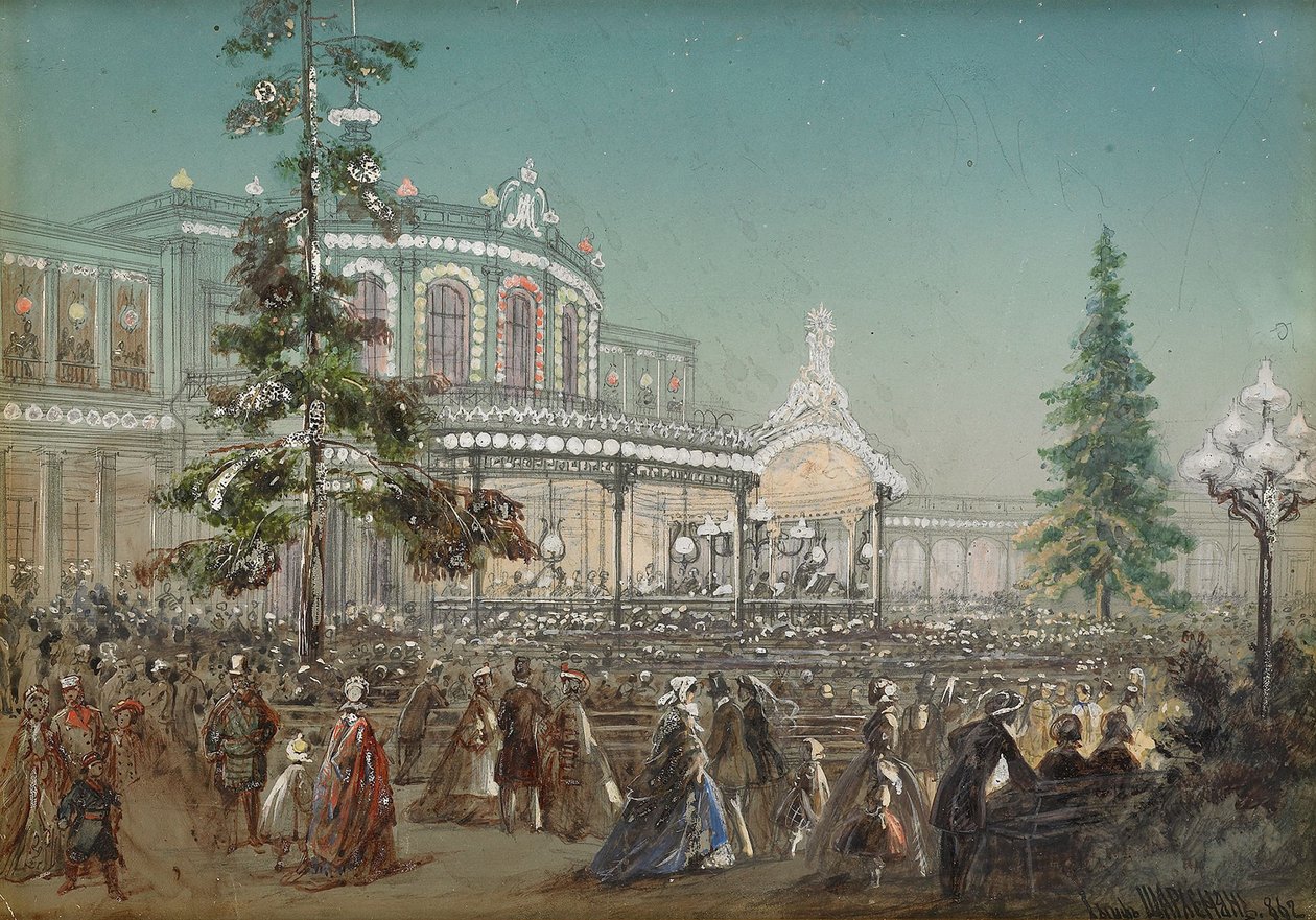 الاحتفال بالذكرى 25 للسكك الحديدية Tsarskoe Selo في قاعة حفلات محطة سكة حديد Pavlovsk ، 1862 بواسطة ادولف شارلمان