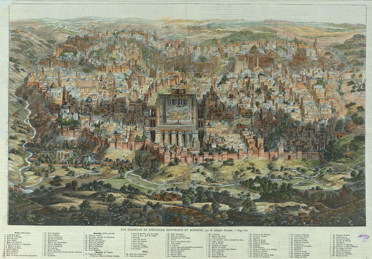 خريطة القدس نظرة عامة على القدس التاريخية والحديثة ، حوالي عام 1862 بواسطة ادولف التزنر