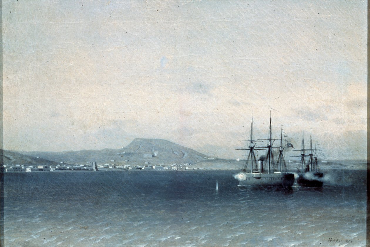 قصف الأسطول التركي بلدة فيودوسيا عام 1878 م 1878 م. بواسطة أدولف فيسلر