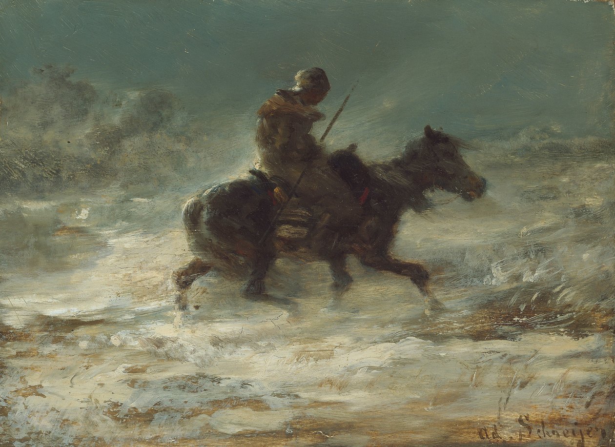 رجل مع لانس يركب عبر الثلج ، c.1880 بواسطة أدولف شرير