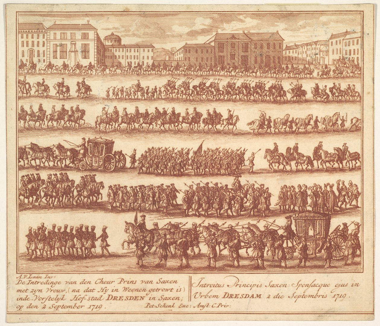 دخول أمير ساكسونيا مع زوجته إلى درسدن في 2 سبتمبر 1719 ، بعد ... 1700-1755. بواسطة أدولف فان دير لان