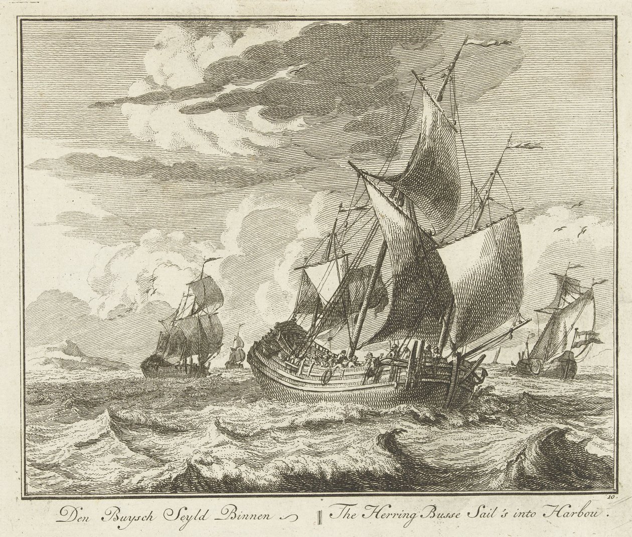 أشرعة أنبوبة الرنجة إلى الوطن ، ج .1725 Den Buysch Seyld Binnen / The Herring Busse Sail