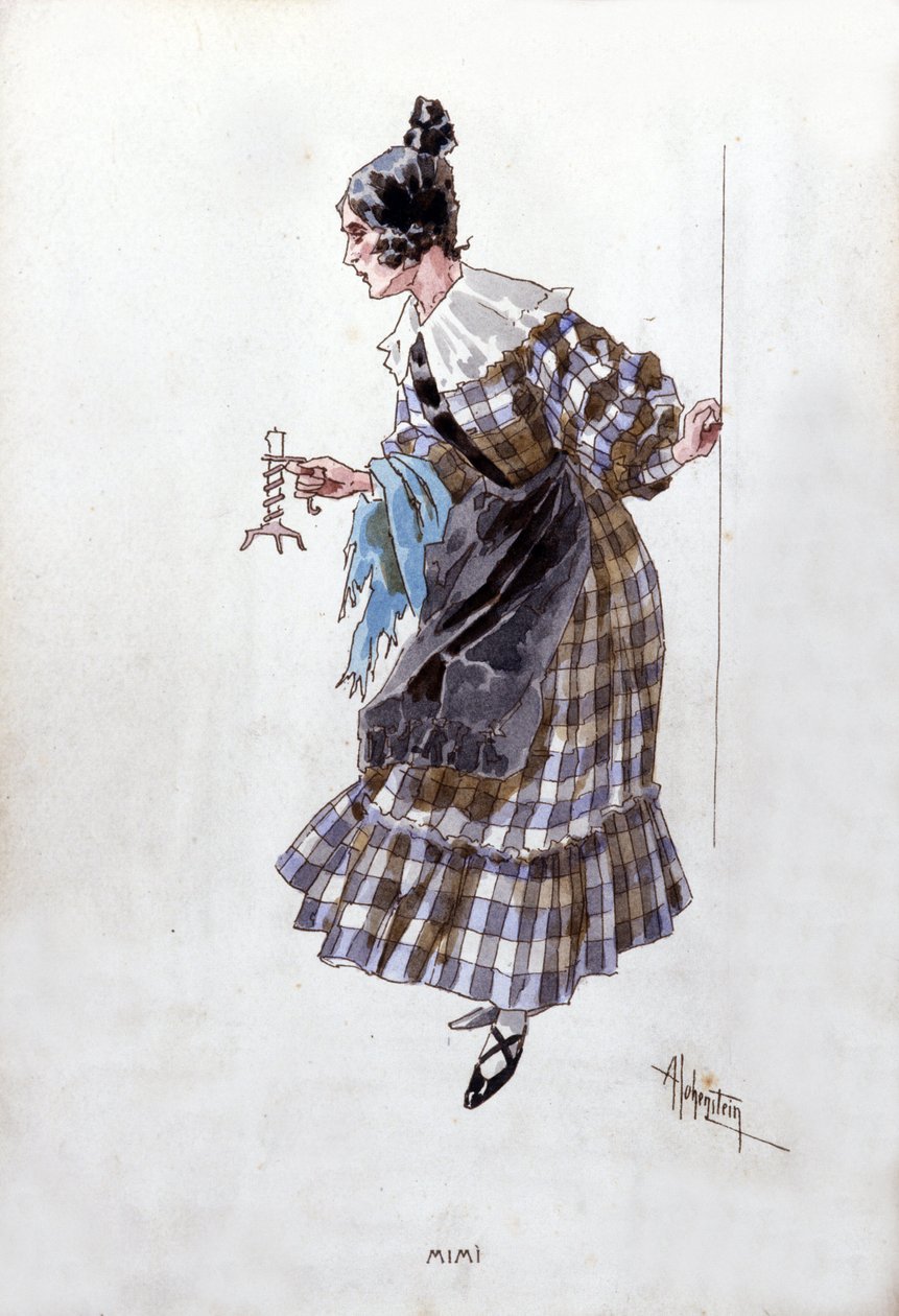 زي شخصية ميمي لأوبرا "La Boheme" لجياكومو بوتشيني (1858-1924). لوحة مائية من Adolfo Hohenstein. بواسطة أدولف هوهنشتاين