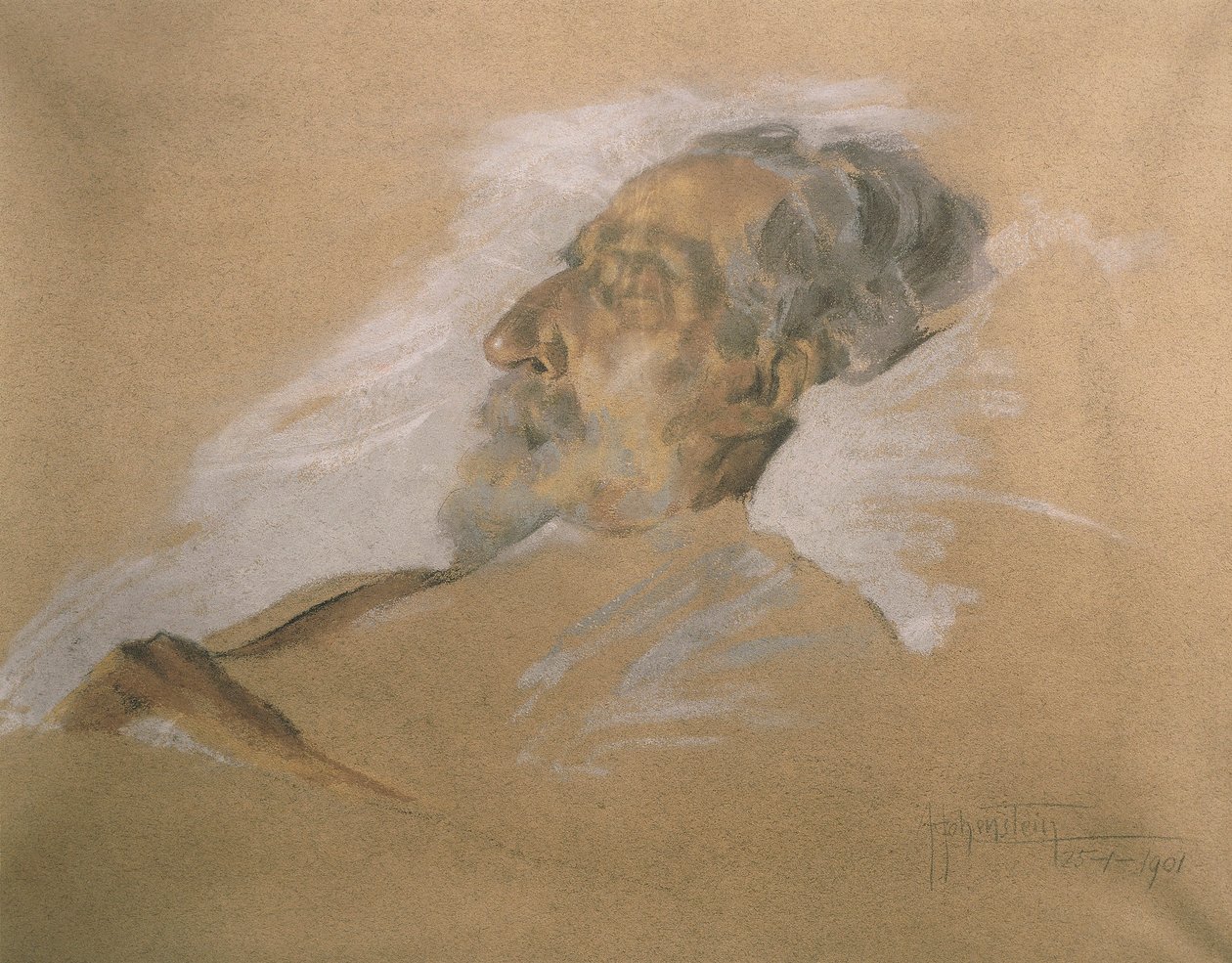 Giuseppe Verdi on his deathbed (pencil with wash & white heightening on paper) بواسطة أدولف هوهنشتاين