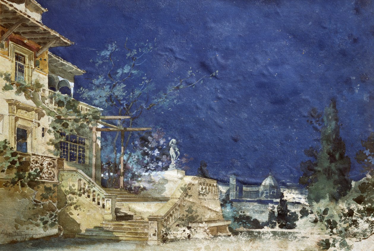 تصميم مجموعة أدولفو هوهنشتاين (1854-1928) للعرض الأول لزانيتو ، أوبرا لبيترو ماسكاني (1863-1945) بواسطة أدولف هوهنشتاين