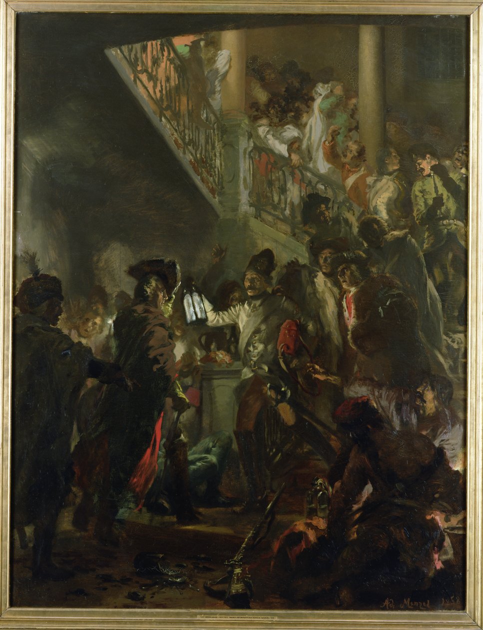 فريدريك الثاني العظيم (1712-86) في ليسا ، مساء الخير ، أيها السادة! 1858 بواسطة أدولف مينزل