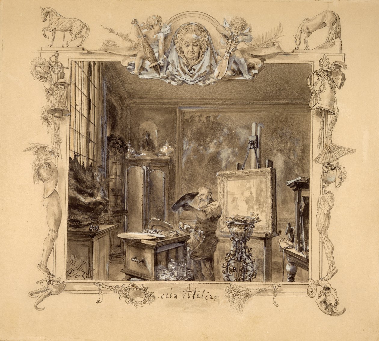 مرسمه ، 1890 (قلم وحبر على ورق) بواسطة أدولف مينزل